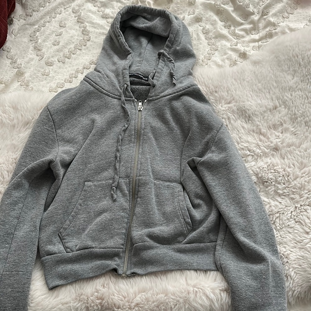 gray brandy melville cropped zip up hoodie